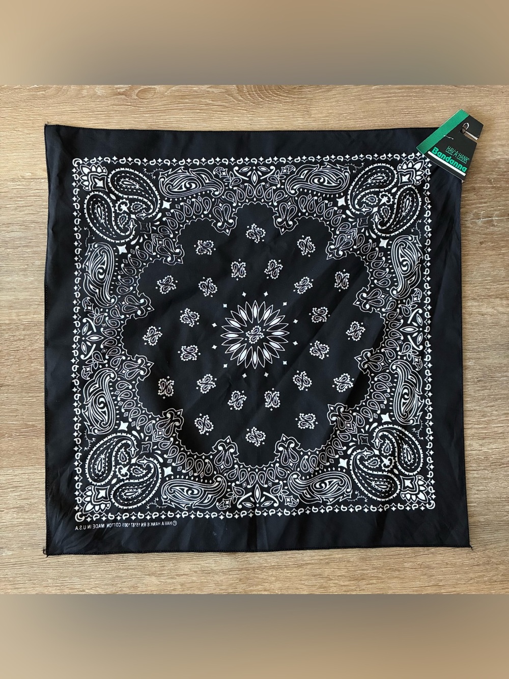 HAV-A-HANK Black Paisley Bandana 21”x21” New With Tags USA Made Cotton
